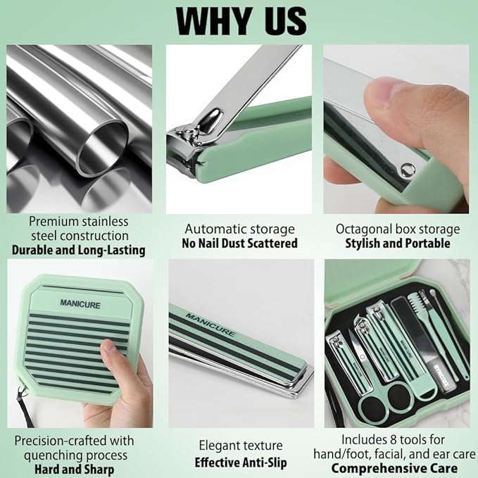 Nail Kit,Nail Clippers,Adult Easter Basket Stuffers Men,Manicure Set,Green Gifts for Women,Cuticle Trimmer,Manicure Kit,Easter Gifts Under 10 Dollars for Men Women,Pedicure Tools for Feet
