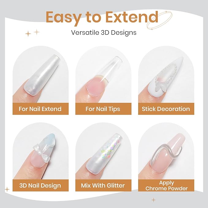 Pearl White 3D Sculpting Gel for Nail Art Non-Stick Hand Solid Builder Gel Hard Nails for Extension Carving Molding Beauty Charms for Beignner and Salon DIY