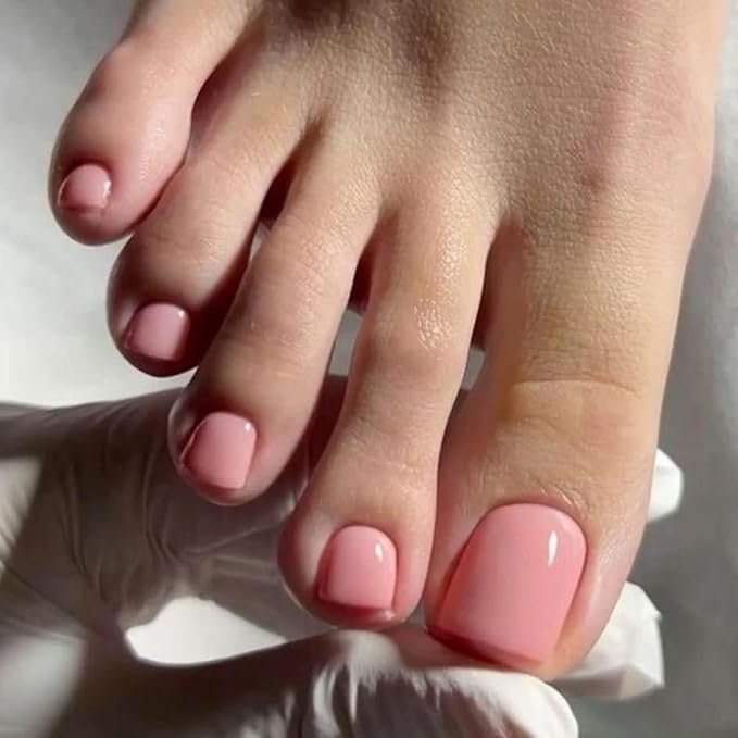 32 Pcs Semi Cured Gel Toe Nail Strips Nude Pink Gel Nail Stickers Full Cover Nails Wraps Self Adhesive Toe Nails Polish Strips Stickers for Women UV/LED Light Required