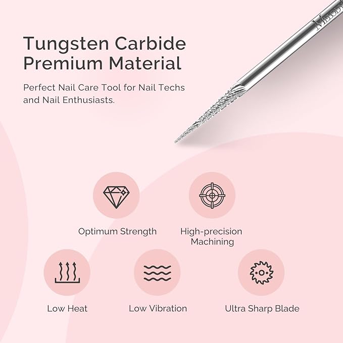 MelodySusie Sharp Tapered Cross Cut Nail Drill Bit, Professional Safety Carbide Under Nail Cleaner for Cuticle Dead Skin Nail Prepare, Two Way Rotate, Manicure Nail Salon Supply, C+XF, Silver