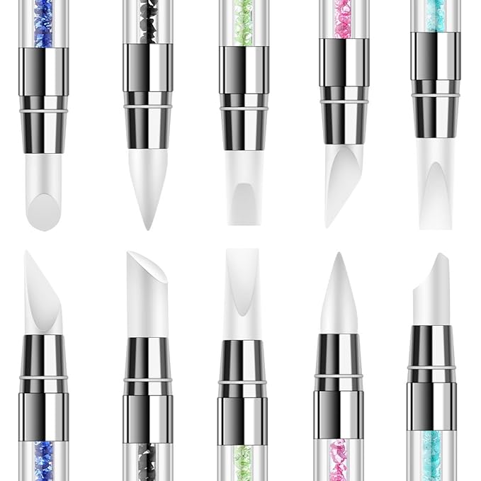 5 Pcs Silicone Nail Tools Dual Tipped Nail Art Sculpture Pen Rhinestone Nail Polish Carving Pen Rubber Tip Nail Brushes