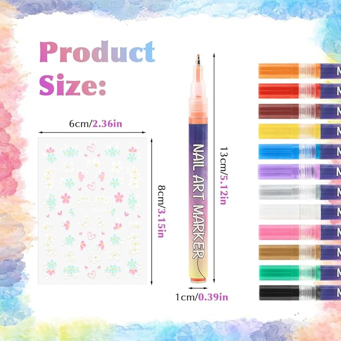 12 Colors Nail Art Pens Set, Nail Polish Pens Quick Dry Na il Polish Markers for DIY Na il Art Design, Acrylic Painting & Dotting, Manicure Tools for Beginners & Professionals