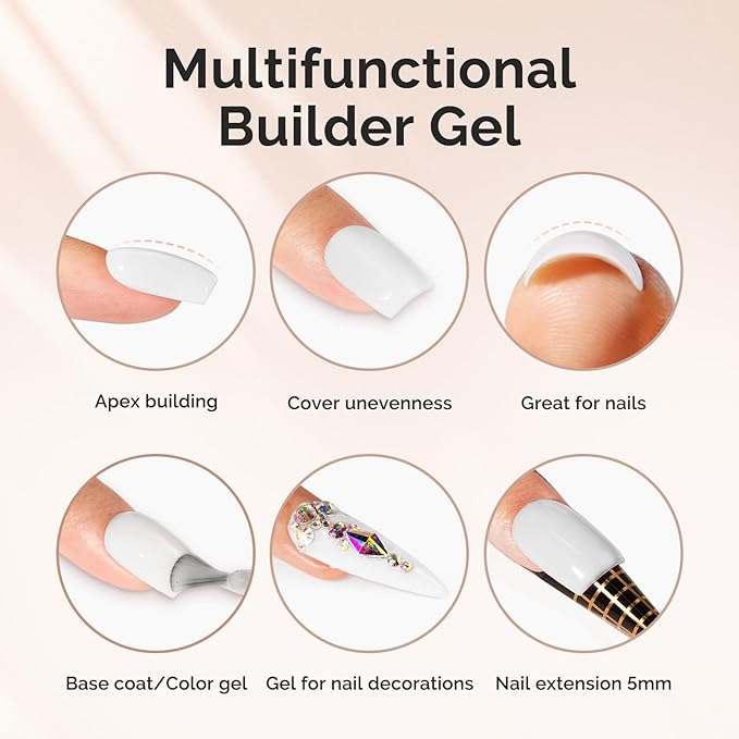 MelodySusie Hema Free Milky White Builder Nail Gel for Nails Thickening, 0.5 Fl Oz, Soak Off UV Extension Gel, Nail Art Design Salon DIY Manicure at Home for Women H1021