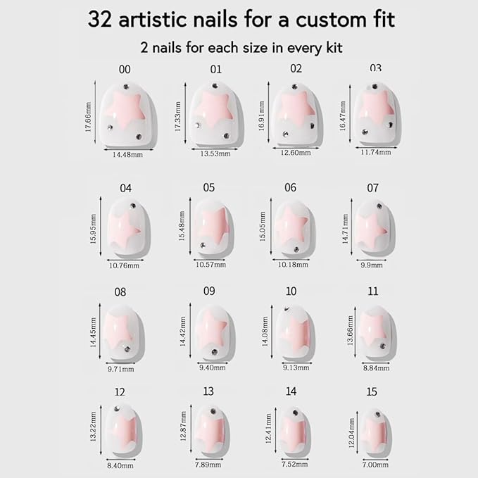 Nail Art Press-Ons | Star Candy, Extra Short Oval Nails, Reusable, Salon Quality Fall Nails | 16 sizes - 32 Nails Kit with Super-hold Nail Glue and Sticky Tabs