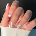 French Tip Press on Nails Almond Medium Fake Nails White French Tip False Nails with Glitter Swirl Design Glossy Full Cover Acrylic Glue on Nail Artificial Stick on Nails for Women Manicure 24Pcs
