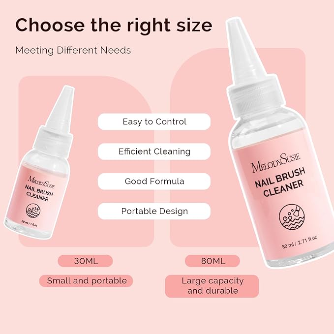 MelodySusie Nail Brush Cleaner, Acrylic Gel Nail Brushes Cleaning & Restoration Wax and Gel Removing Solution for Manicure Salon at Home 80ml/2.71fl.oz