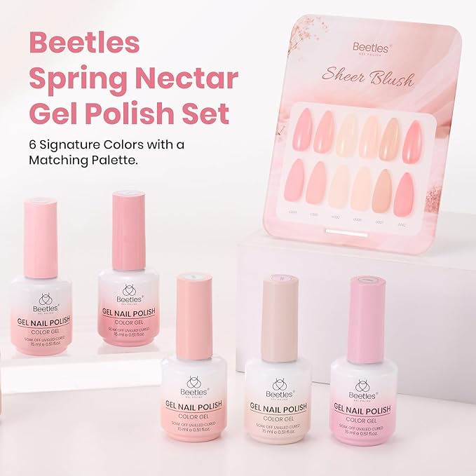Beetles Sheer Blush Nude Gel Nail Polish Set - 6 Colors 15ML Nude Pink Brown Neutral Jelly Gel Polish Kit Sheer Translucent Effect Soak Off UV Nail Art Design Manicure Gift for Women