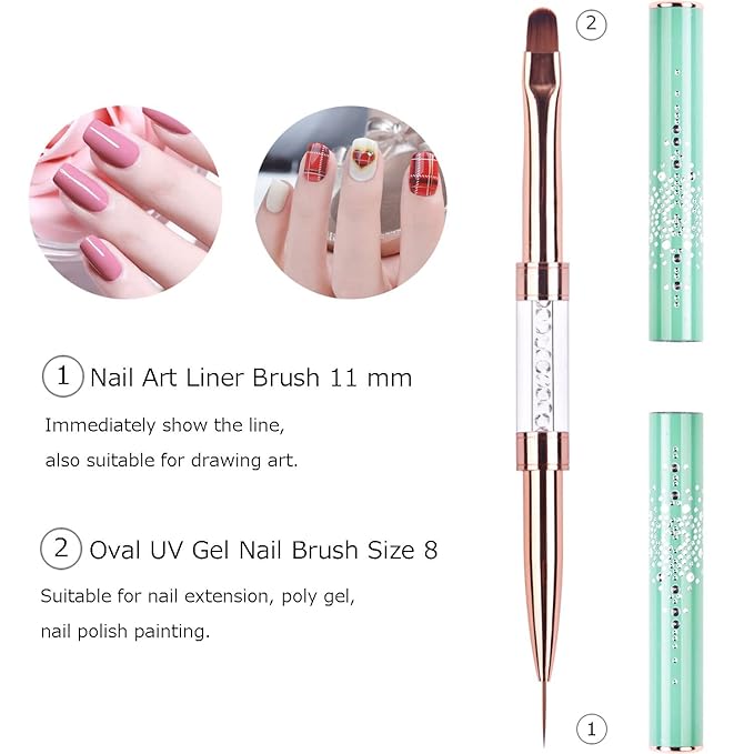 1Pcs Dual-ended UV Builder Gel Nail Brush Rhinestone Handle Nail Art Liner Brush Polygel Hard Gel Nail Brushes