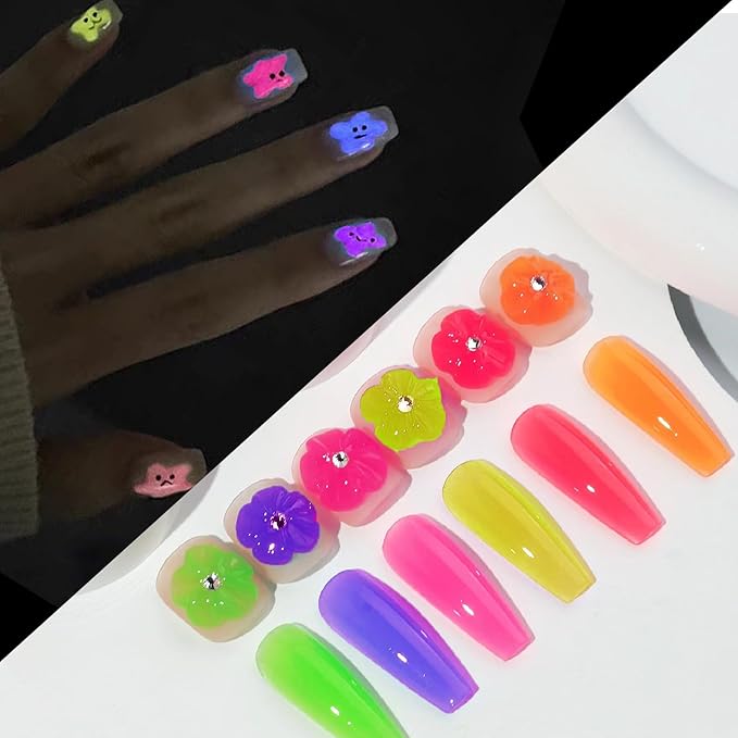 NAILGIL Neon Solid Builder Gel for Nails, Glow in the Dark Fluorescent Purple Sculpture 3D Gel Nail Art for Women Summer Hot Halloween Colors, Non-Stick Hand LED/UV Needed -15g