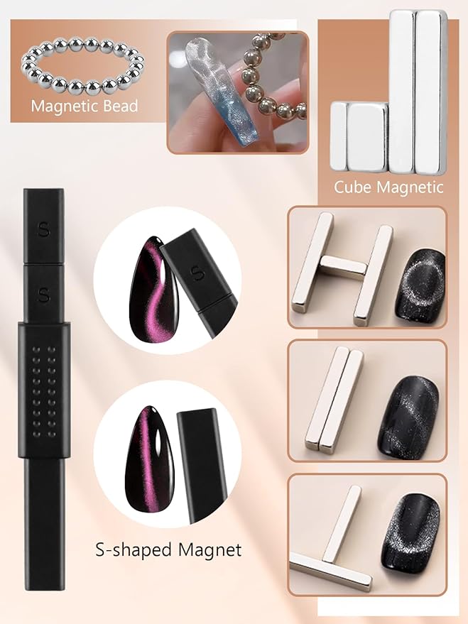 EBANKU Cat Eye Nail Magnet Set, 28PCS Cat Eye Gel Nail Polish Magnet for Nails, 3 IN 1 Heart Magnets for Cat Eye Gel Polish, Cat Eye Magnets Sticks French Nail Design Tools Nail Art Accessories
