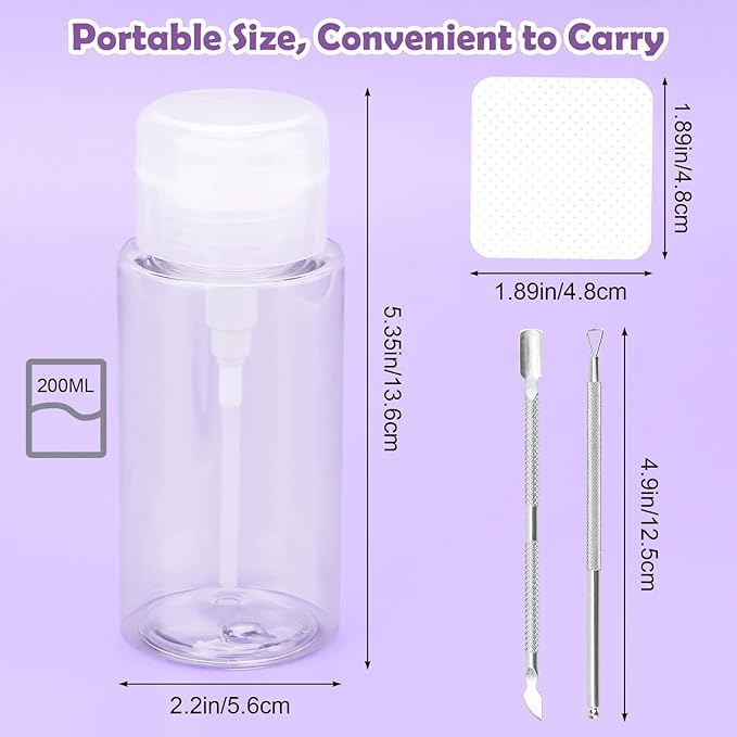 1080 + 3 Pcs Lint Free Nail Wipes Kit, Disposable Nail Polish Remover Pads Non-Woven Nails Eyelash Extensions Wipes, Nail Polish Remover Wipes with 200 ML Bottle, 2 Pcs Cuticle Pusher (White)