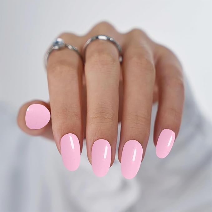 Baby Pink Gel Nail Stickers 20Pcs Semi Cured Gel Nail Strips Full Polish Nails Wraps UV/LED Light Needed Gloss Nails Polish Strips for Women Includes Prep Pads, File, Wooden Cuticle Stick