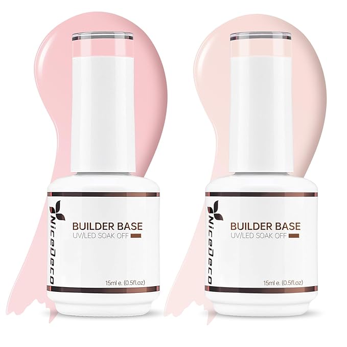Nicedeco Hema Free Builder Base Gel Nail Polish 2 Pcs 15ml Cruelty Free Vegan Nude Pink Color Soak Off LED U V Gel Nail Kit Manicure