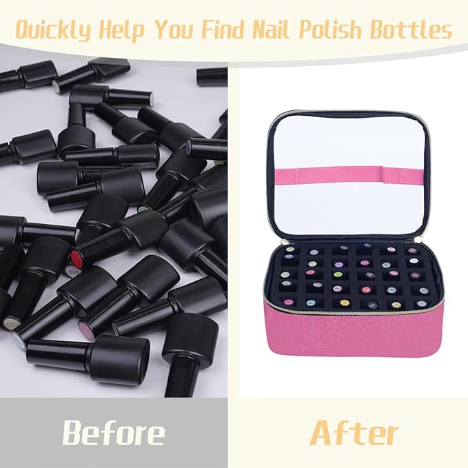 Small Clear Nail Polish Case Holds 30 bottles(15ml-0.5fl.oz) Nail Polish Organizer Multifunctional Nail Polish Bag organizer, Cosmetic Travel Makeup Cases for Women, RoseRed