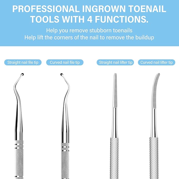 2PCS Ingrown Toenail File and Lifters, Upgraded Professional Surgical Safe Ingrown Toenail Removal Kit Ingrown Toenail Tool