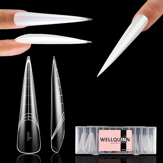 Stiletto Nail Forms, XXL Sculpted Dual Nails Molds Reusable Acrylic Builder Hard Gel Polygel Dual Forms for Nail Extension Salon Home DIY 14 Sizes 70 Pcs