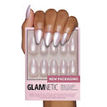Glamnetic Press On Nails - Selenite | Soft White Sparkle Short Almond Fake Nails with a Glossy Finish, Salon Quality | 15 Sizes - 30 Nail Kit with Glue