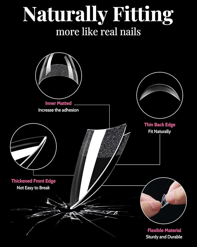 480 Pcs Extra Short Almond Nail Tips, Half Cover Square Nail Tips, 2 Shape Clear Short Fake Nails with Glue, Pre Shape Acrylic Nails with Files and Cuticle Fork for Salons and Home DIY