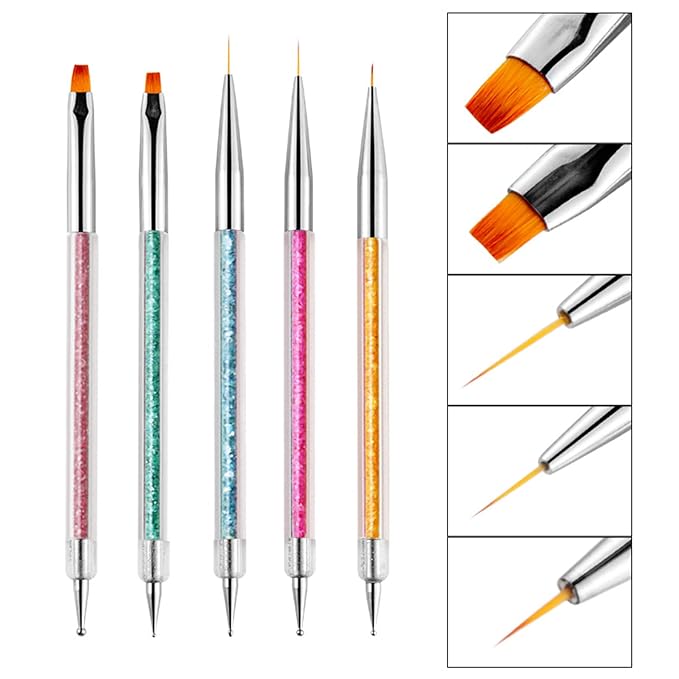 Vtrem 6 Colors 8ML Spider Gel Set with 5 PCs Double Ended Point Drill Drawing Brush Pen Nail Rhinestones Matrix Gel with Gel Paint Design Nail Art Kit Wire Drawing Blue Yellow Nail