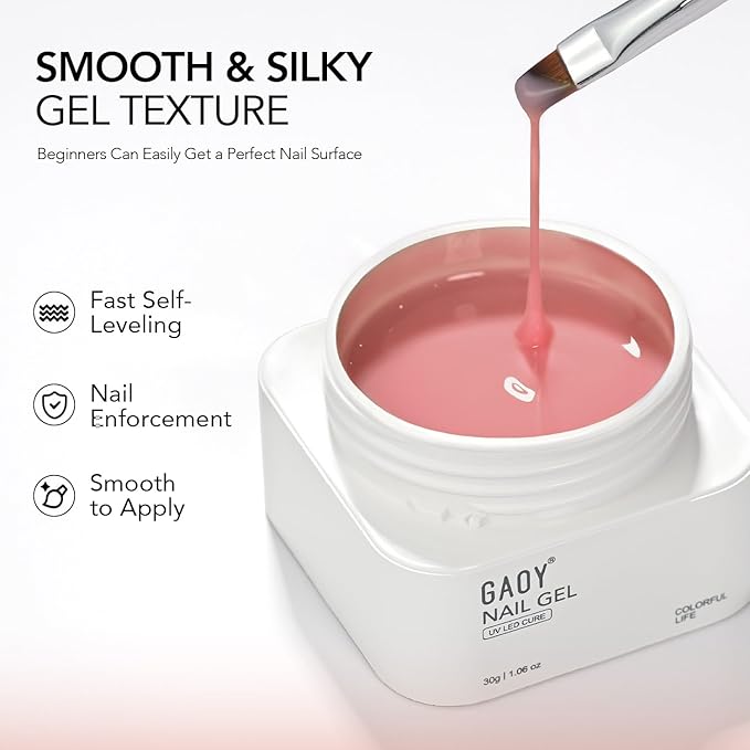 GAOY Colored Builder Base 30g with a Brush, 4-in-1 Long Lasting Nail Builder Gel Nude Pink Natural Jelly, Soak Off UV Light Cure Nail Strengthening, Sea Pink