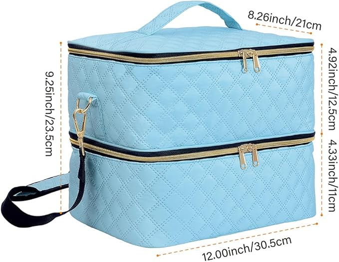 Nail Polish Organizer Case Holds 40 Bottles(15ml/0.5fl.oz) and Nail Lamp, Double Layer Nail Polish Storage with Adjustable Dividers,Portable Carrying Bag for Nail Kit, Manicure Tools Sky Blue