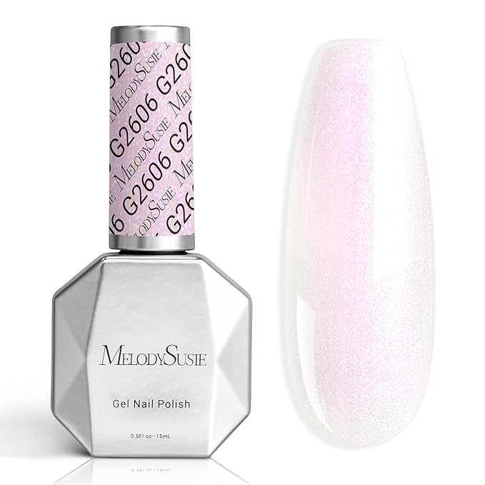 MelodySusie Pink Aurora Shimmer Gel Nail Polish, 0.5fl oz Soak Off UV LED Holographic Pink White Glitter Gel Polish Gift for Women Nail Art Manicure Salon DIY Nail Design Decoration at Home-G2606