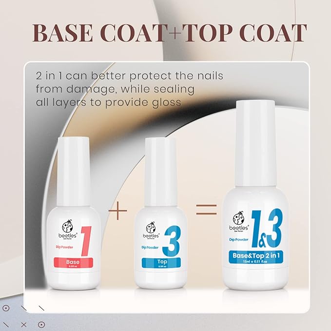 Beetles Dip Powder Liquid Set - 2 In 1 Dip Base & Top Coat and Activator, Nail Dip Liquid Set for Dipping Powders French Nail Design Dip Nail Kit Manicure Gift for Women, 2Pcs 0.51 fl.oz