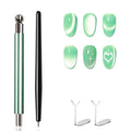 4-Piece Cat Eye Magnet Set – Green Dual-Ended Nail Magnet With Round Bead, Heart Nail Magnets for Nail Art, and Black Magnetic Bead-Pickup Pen, Magnet for Cat Eye Gel Polish DIY Nail Designs