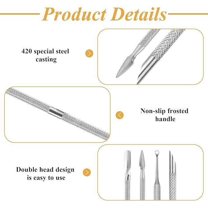 Professional Nail Cuticle Around Polish Remover Tool, Stainless Steel Dual-Ended Russian Prep Cuticle Pusher Tool with 9 Sheets 100/180/240 Grit Sandpaper for Manicure Pedicure Home Salon Use