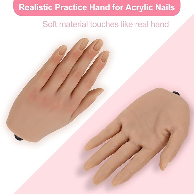 Nail Practice Hand for Acrylic Nails with 516 Pcs Nails, Silicone Fake Hands to Practice Fake Nails Mannequin Hand for Nails Practice and Nail Art Single Left Hand Nude