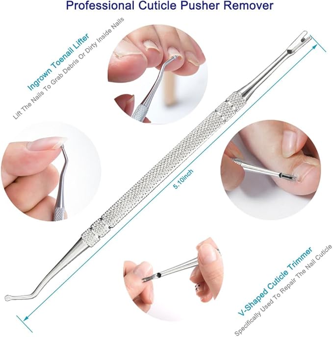 7PCS Professional Cuticle Nippers with Cuticle Pusher Set, Stainless Steel Cuticle Trimmer and Nail File for Women Fingernail Manicure Tools Kit at Home Salon