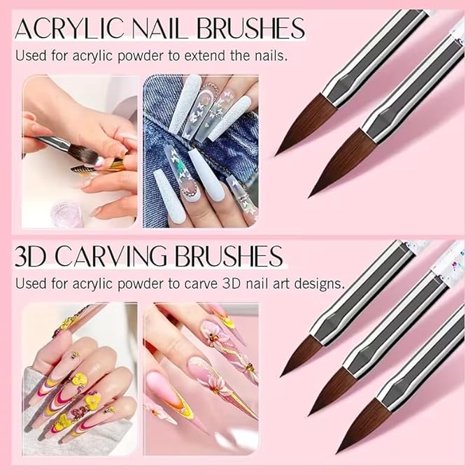31 Pcs Nail Art Brush Set, Nail Art Tool Set with Liner, Dotting, Fan & Flat Nail Brushes Drawing Pen for Acrylic, Gel Polish, DIY Manicure at Home & Salon Design Supply-Hot Pink