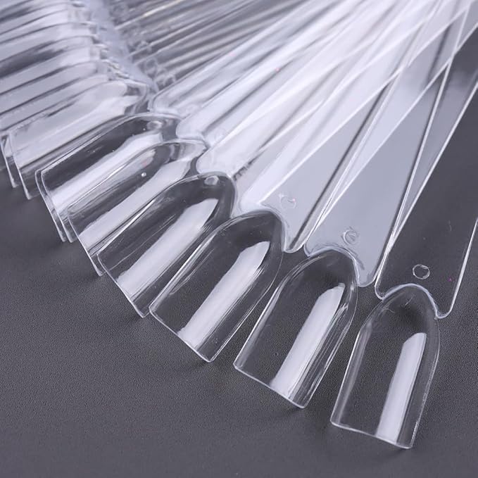 150 Pcs Nail Swatch Sticks with Ring, Clear Fan-shaped Nail Art Tips False Nail Sample Sticks, Nail Art Polish Practice Color Display Board Nail Supplies for Home or Salon Use