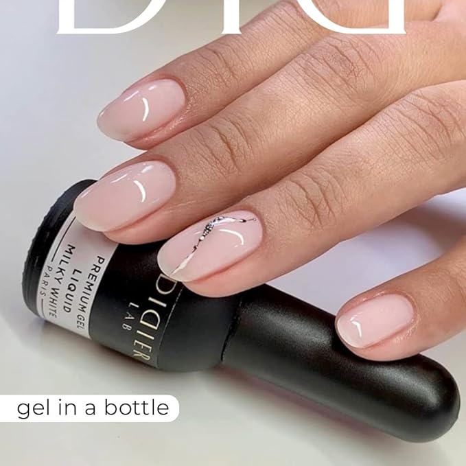 Didier Lab - Premium Gel Liquid Milky White - Builder Gel in a Bottle - Nail Extension up to 5mm - Viscous - Easy Application - Suitable for Beginners - For UV Lamp – French Manicure – White Colour