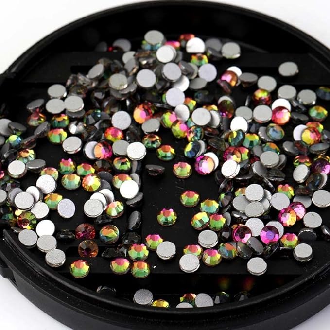Onwon 1440 Pcs Crystal Flat Back Brilliant Round Rhinestones Glass Stones Glitter Gems Faux Diamond for Craft,Nail Art,Shoes,DIY Decorations (SS16 / 4mm, Rainbow)