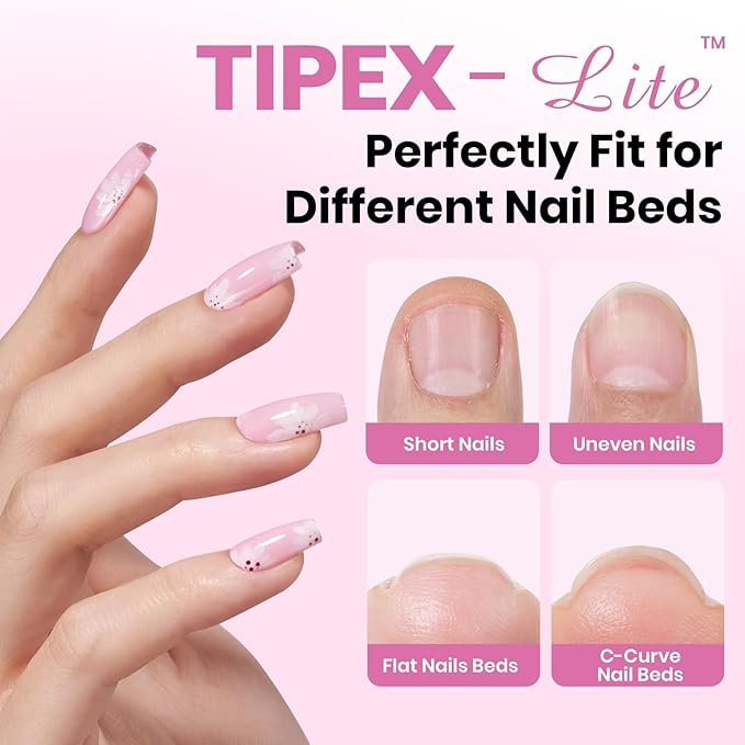 Beetles Tipex Lite Pre-Built Apex Gel Nail Tips, Coffin Short, 256pcs Value Pack, 16 Sizes, Flat-Nail Friendly Acrylic Tips for Natural Nail Beds, Easy for Beginner DIY
