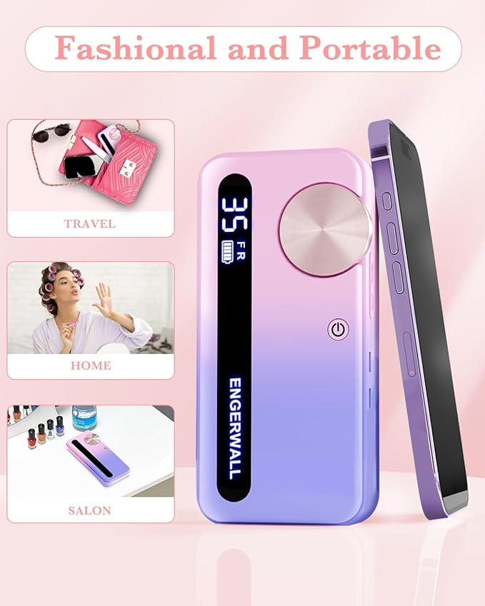 ENGERWALL Rechargeable Nail Drill 35000RPM, Professional Portable Electric Nail File for Acrylic Gel Nails, Cordless E-File Kit with 7 Bits & 56 Sanding Bands for Manicure Pedicure, Pink-Blue
