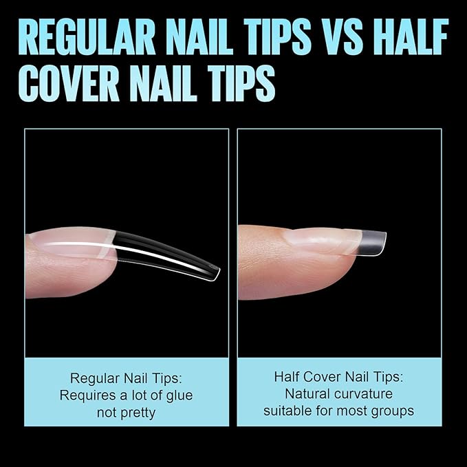 TOMICCA Short Squoval Nail Tips, 510Pcs Acrylic Nails Tips Full Matte, 12 Sizes No C Curve Fake Half Cover Nail Tips for Nail Extension Salon Home DIY