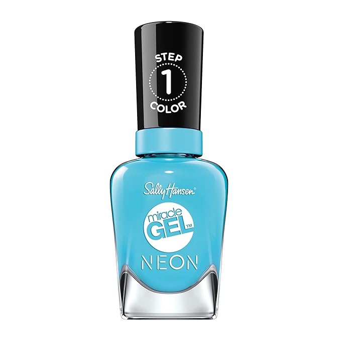 Sally Hansen Miracle Gel Neons Salon Quality Nail Polish| Gel-Like Formula, Two-Step System, No UV Light Needed, Long Lasting | Opaque, Glossy | 53 Miami Ice| Neon Blue Nail Polish
