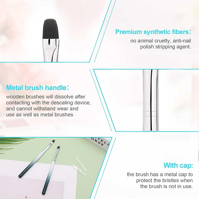 2pcs Nail Clean Up Brushes, French Tip Detail Remover Manicure Brush with Round & Flat Head Pen Painting Tools for Nail Art Design & Polish Mistake Cleaning