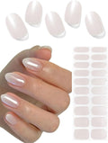 Semi Cured Gel Nail Strips, 20pcs Glazed Donut Milky, Pearl White Gel Nail Stickers for Home Nails DIY