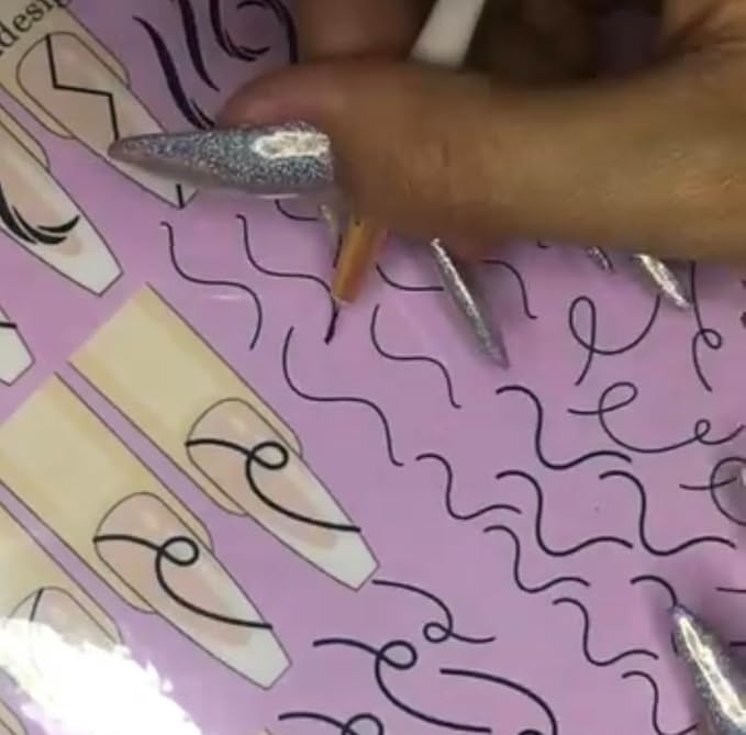 Gel & Acrylic Nail art Practice Sheet,Reusable Nail Art Training mat DIY Sticker Stencil Guide French Tip stiletto Nail Sculpting 3D Nail Design Worksheet Nail Tech Practice Gel X acrylic nails (2)