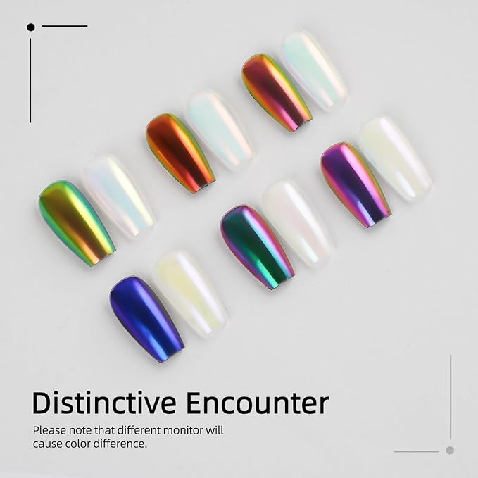 6 Colors Set 0.5g/Jar Chrome Nail Powder Mirror Effect Mermaid Aurora Pearl White Glitter Iridescent Pigment Color Shift Dust Nail Art Decoration