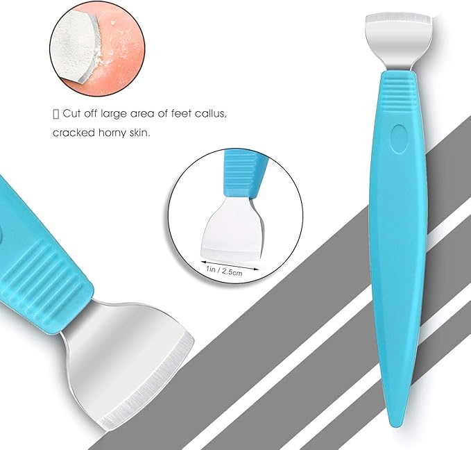 BEZOX Ingrown Toenail Removal Blades and Foot Callus Knife - 3 Different Blades Pedicure Knives with Toenail Lifter and Thick Nail File - Blue