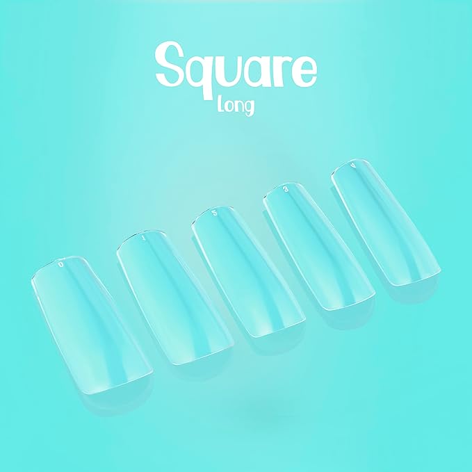 NABulous Nails Square Long Gel Tips | Full Cover Pre-Shaped Press-On Extensions | Soft Gel Artificial Nails for Salons & DIY (Square Long)
