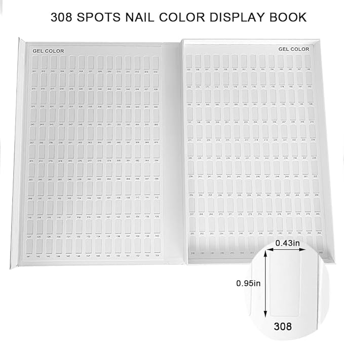 308 Colors Nail Color Chart Display Book with Number Labels, 360 Nail Tips and 312 Nail Glue Sheets, Nail Gel Polish Sample Display Card Booklet Nails Swatches Book