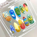 Press On Nails Medium Almond Shape False Nails, Handmade Acrylic Gel Fake Nails with Art Designs, Reusable 10 Pcs 3D Nails for Women DIY Manicure Kit