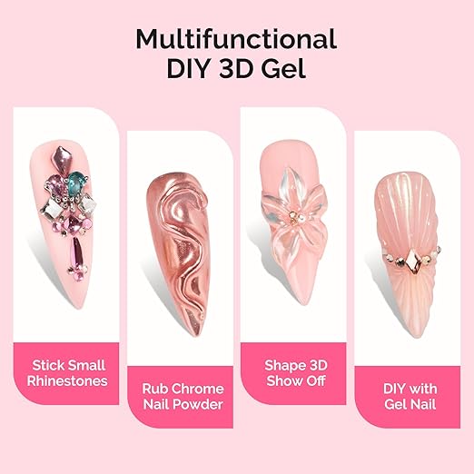 MelodySusie 3D Nail Gel for Sculpting, Clear Nail Art Glue for Drawing, Charms, Rhinestones Chrome Powder No Wipe UV/LED Light Cured Sculpting Gel for 3D Nail Art Designs Salon DIY Use 2PCS