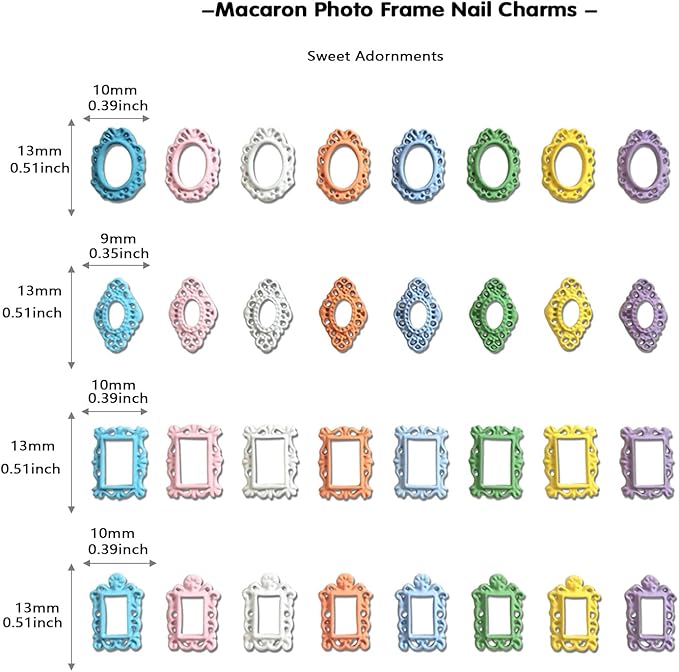 Macaron Frame Nail Charm,3D Retro Nail Charms Vintage Metal Nail Charms Accessories Punk Nail Art Supplies for Manicure Nail Art Craft DIY Nail Decorations