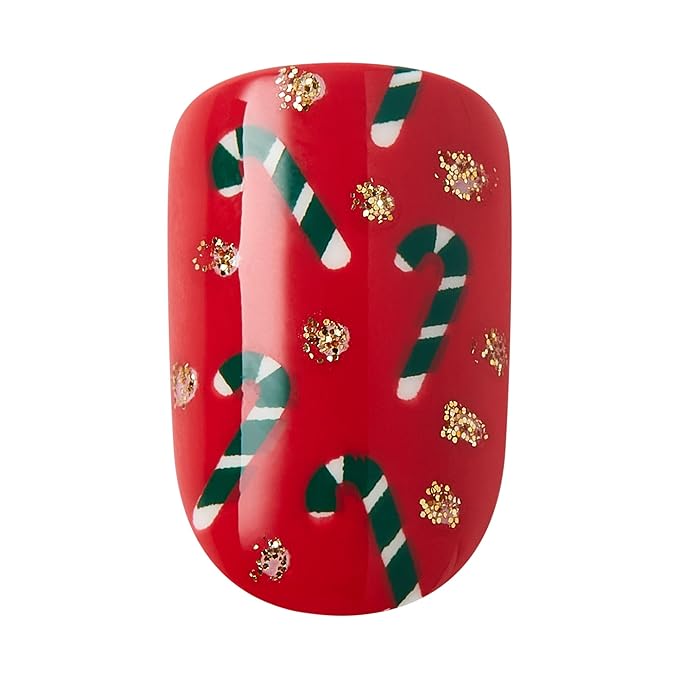 KISS Voguish Fantasy Holiday Press On Nails, ‘Snow Pops’, Multicolor, Short Squoval, No Damage To Natural Nails, Pink Gel Nail Glue (2g), Mini Nail File, Manicure Stick, & 28 Fake Nails